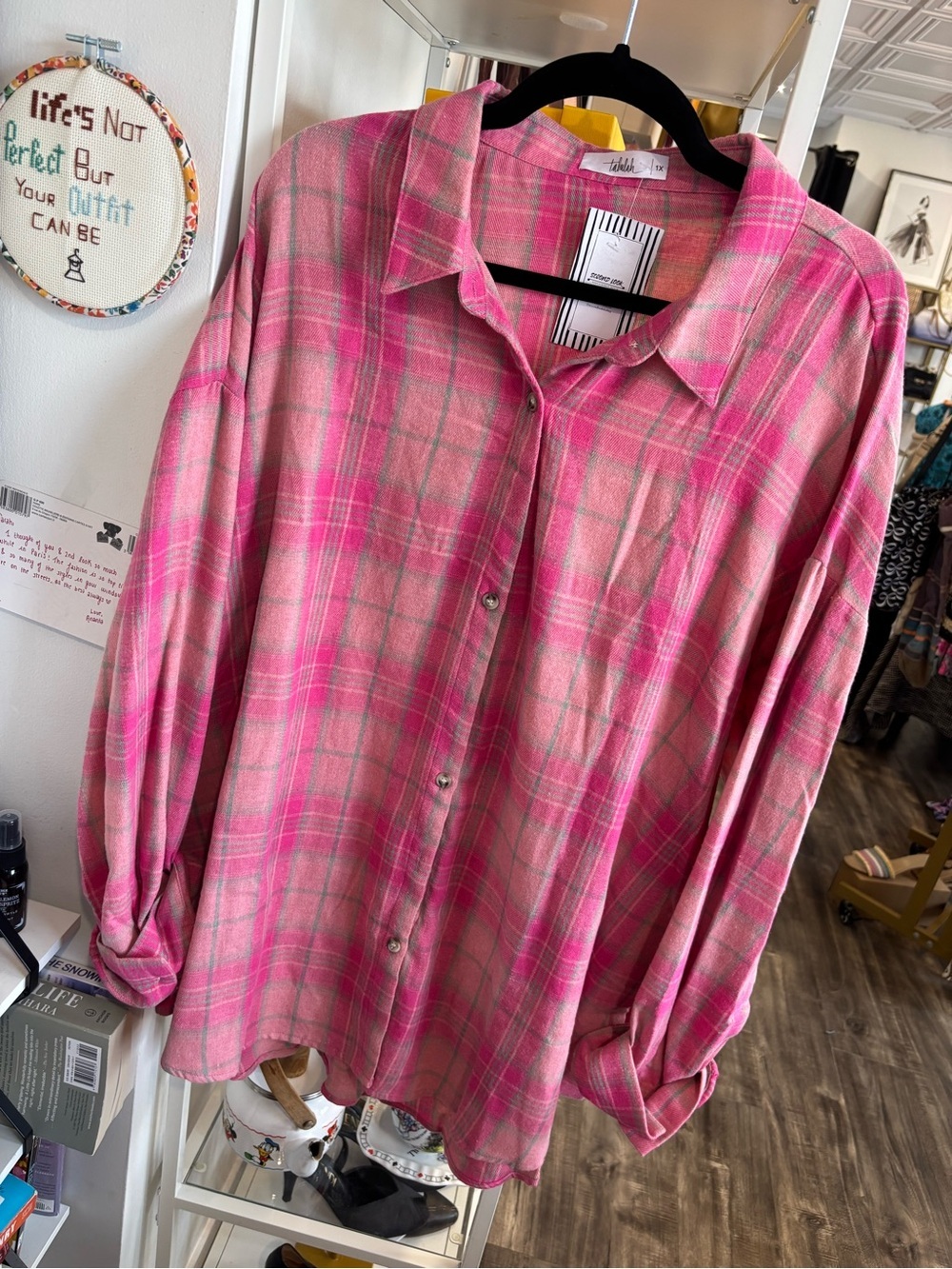 TALULAH Pink Plaid Button-Up Top